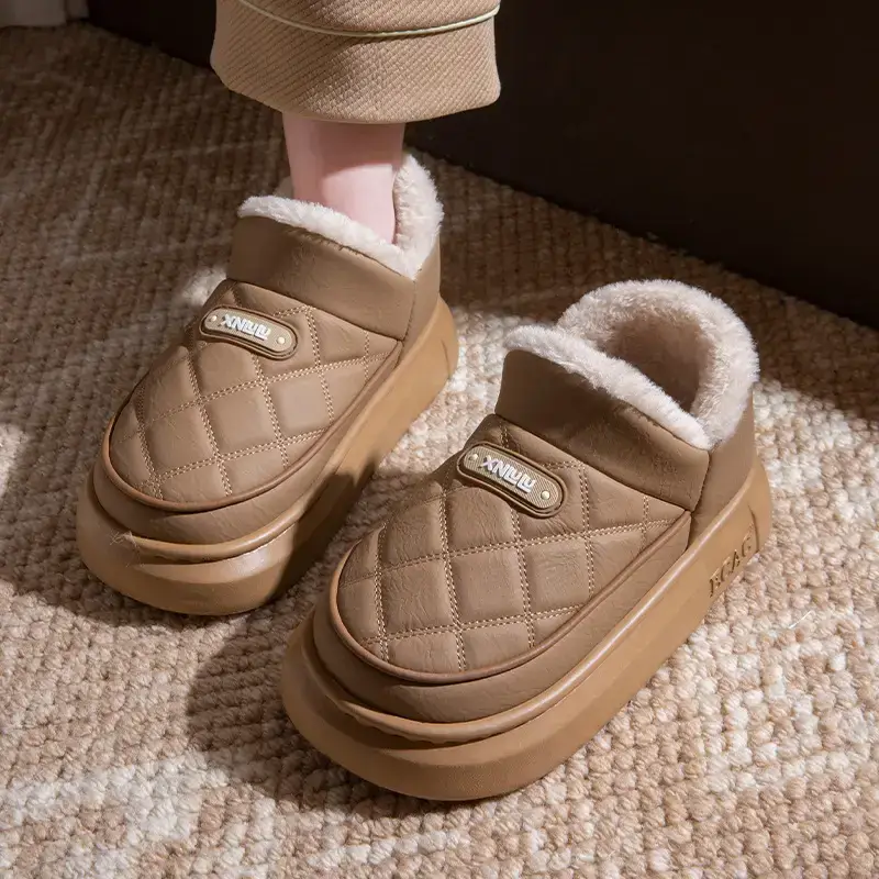 Thickened Warm Cotton Shoes for Women 2025 New Winter Outer Wear Fleece-Lined Waterproof Thick Sole Anti-Slip Bag Heel Cotton Slippers - Image 2