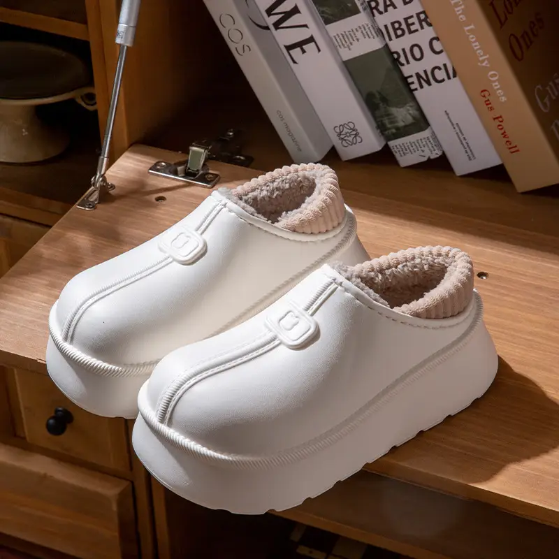 Women Winter Fleece Lined Slip-On Shoes Cream