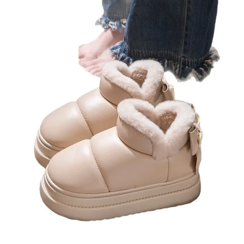 Waterproof Cotton Shoes for Women Winter 2025 New Snow Boots Fleece-Lined Thickeneded Warm Home Pu Bag Heel Cotton Slippers for Outer Wear - Image 8