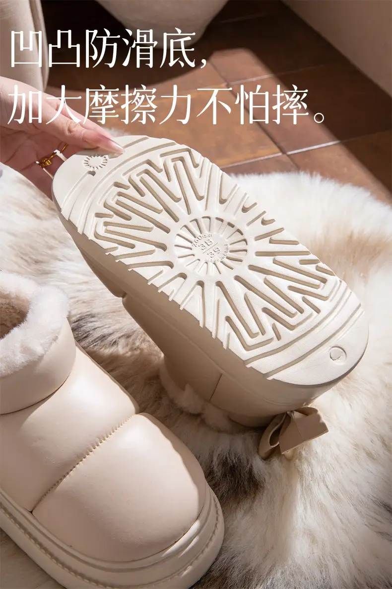 Waterproof Cotton Shoes for Women Winter 2025 New Snow Boots Fleece-Lined Thickeneded Warm Home Pu Bag Heel Cotton Slippers for Outer Wear — feature 4