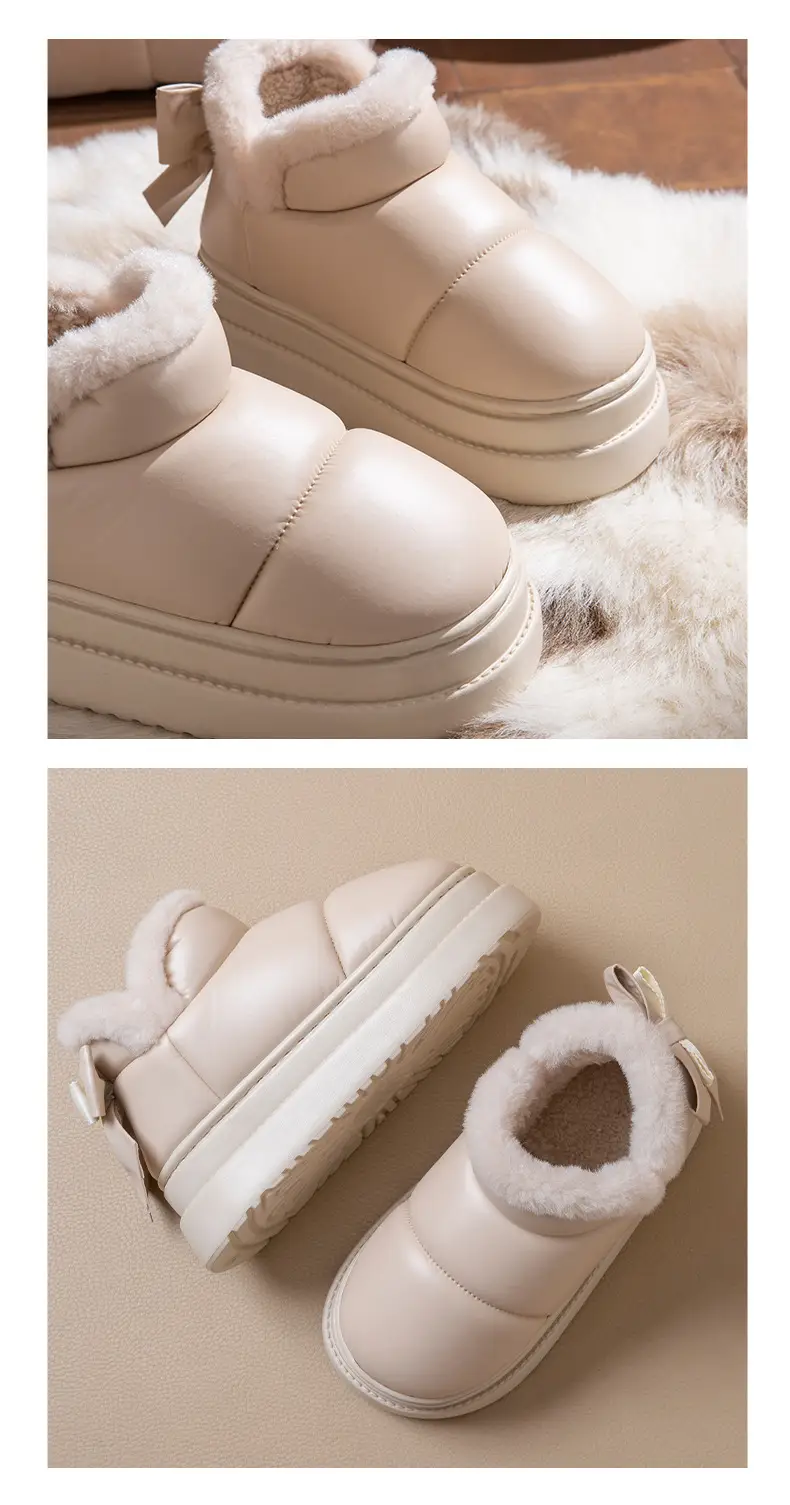 Waterproof Cotton Shoes for Women Winter 2025 New Snow Boots Fleece-Lined Thickeneded Warm Home Pu Bag Heel Cotton Slippers for Outer Wear — feature 9