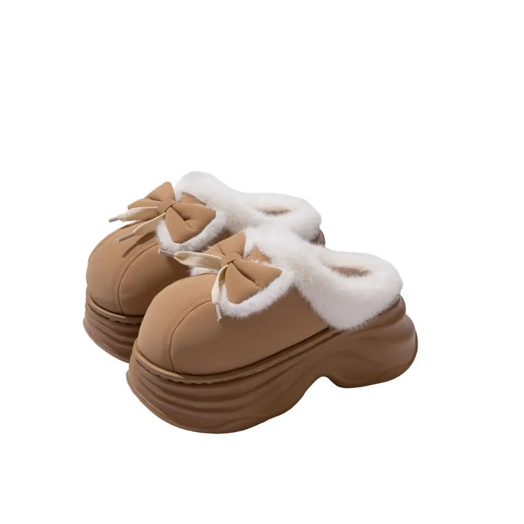 New Warm Non-Slip Bow-Knot Bag Heel Plush Cotton Slippers for Women Winter Simple Couple Home Bag Heel Cotton Shoes - Image 10