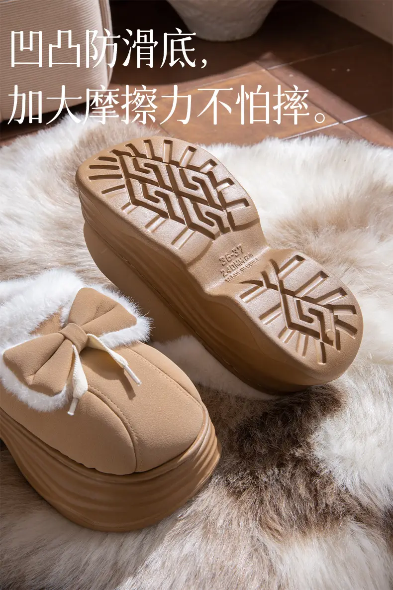 New Warm Non-Slip Bow-Knot Bag Heel Plush Cotton Slippers for Women Winter Simple Couple Home Bag Heel Cotton Shoes — feature 4