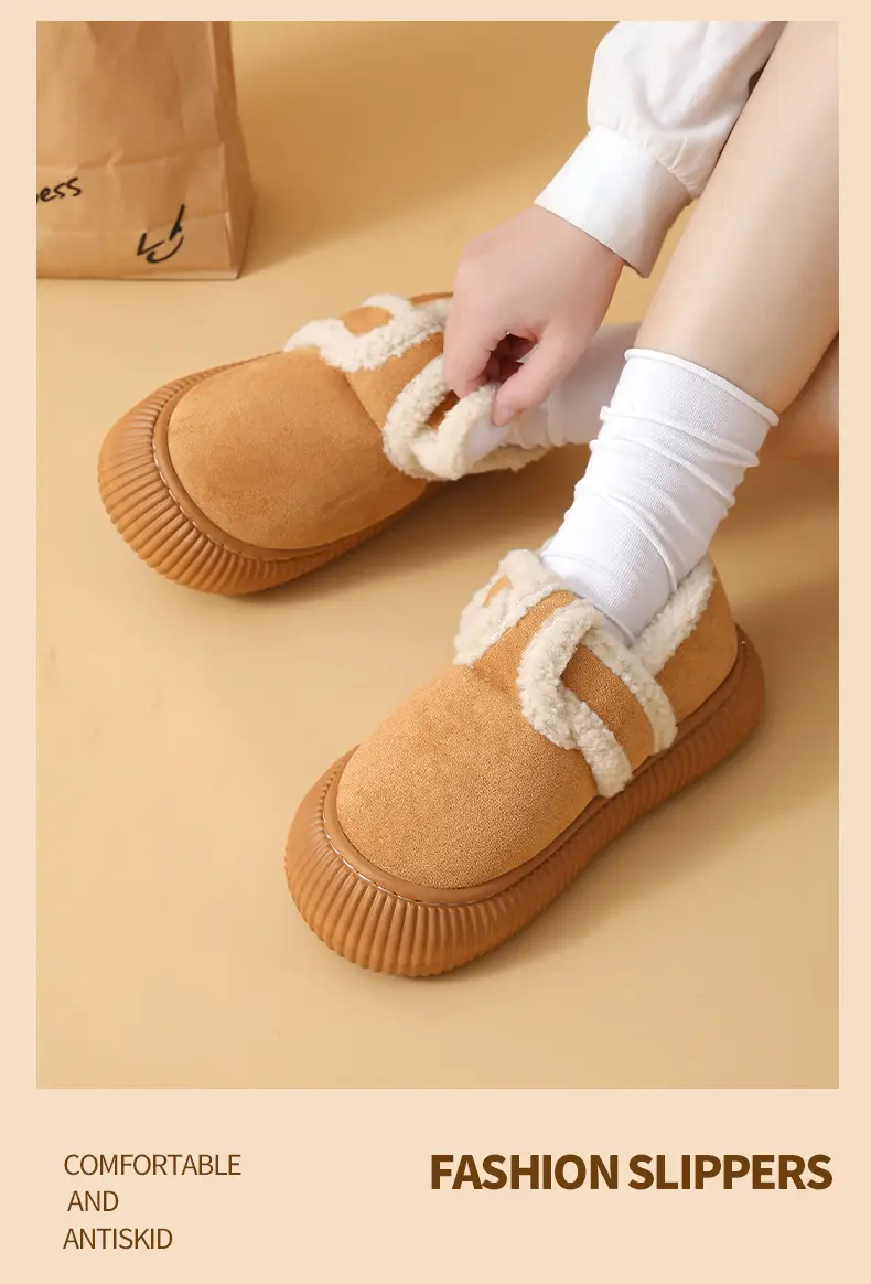 Women's Winter Closed-Back Cotton Slippers Tan — feature 10