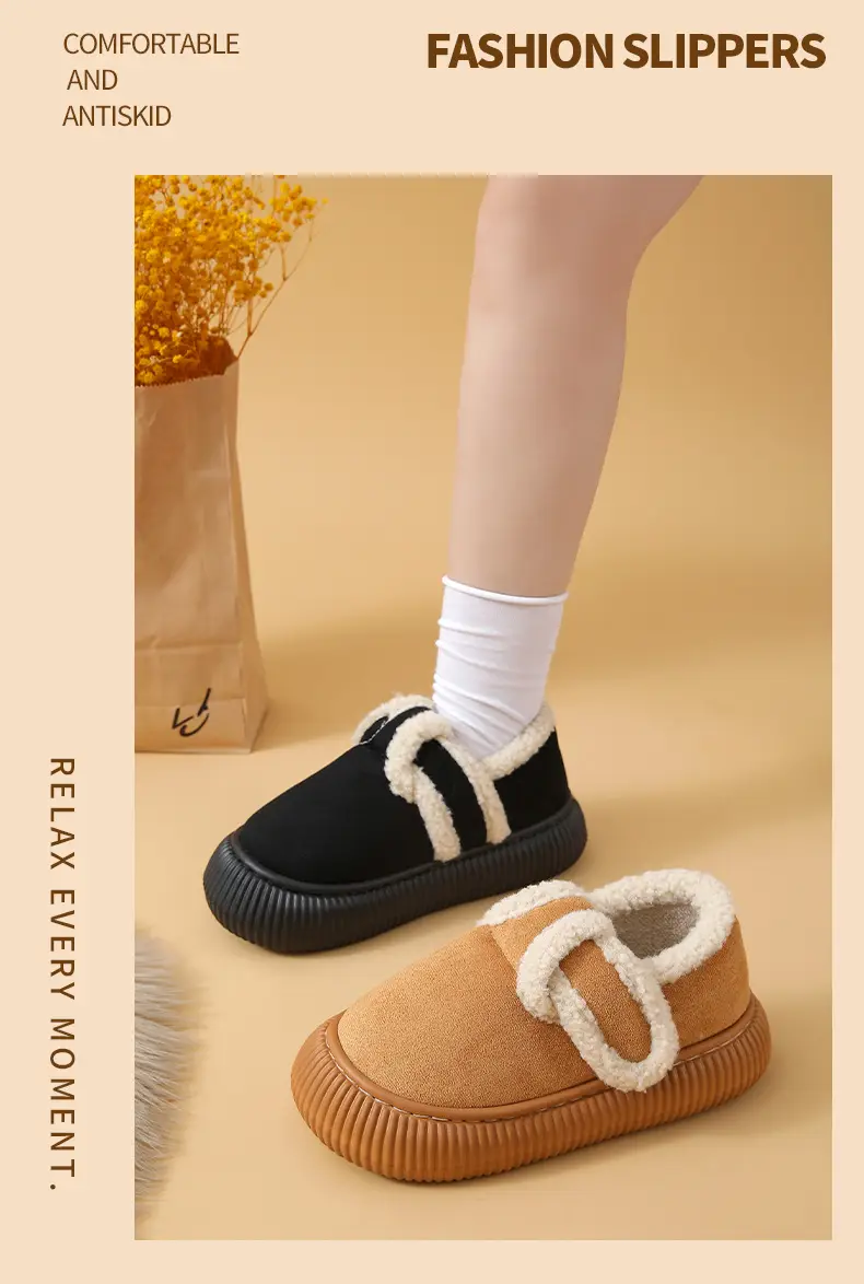 Women's Winter Closed-Back Cotton Slippers Tan — feature 12