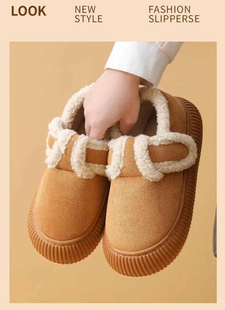 Women's Winter Closed-Back Cotton Slippers Tan — feature 15