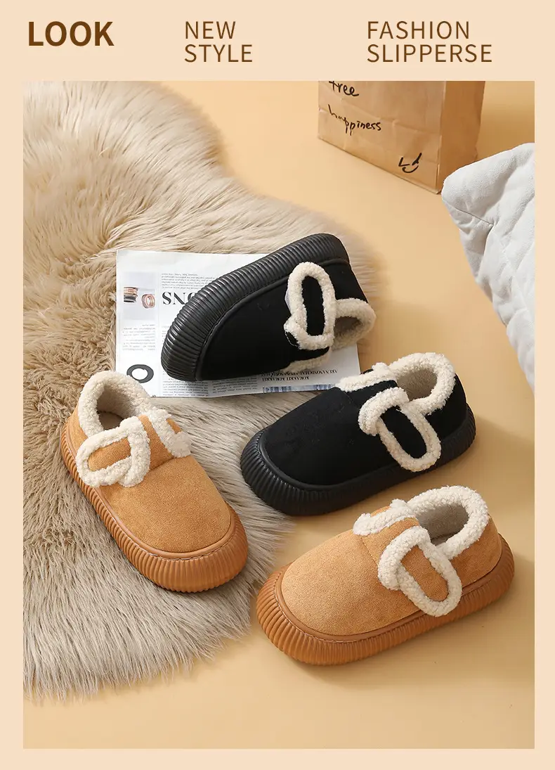 Women's Winter Closed-Back Cotton Slippers Tan — feature 16