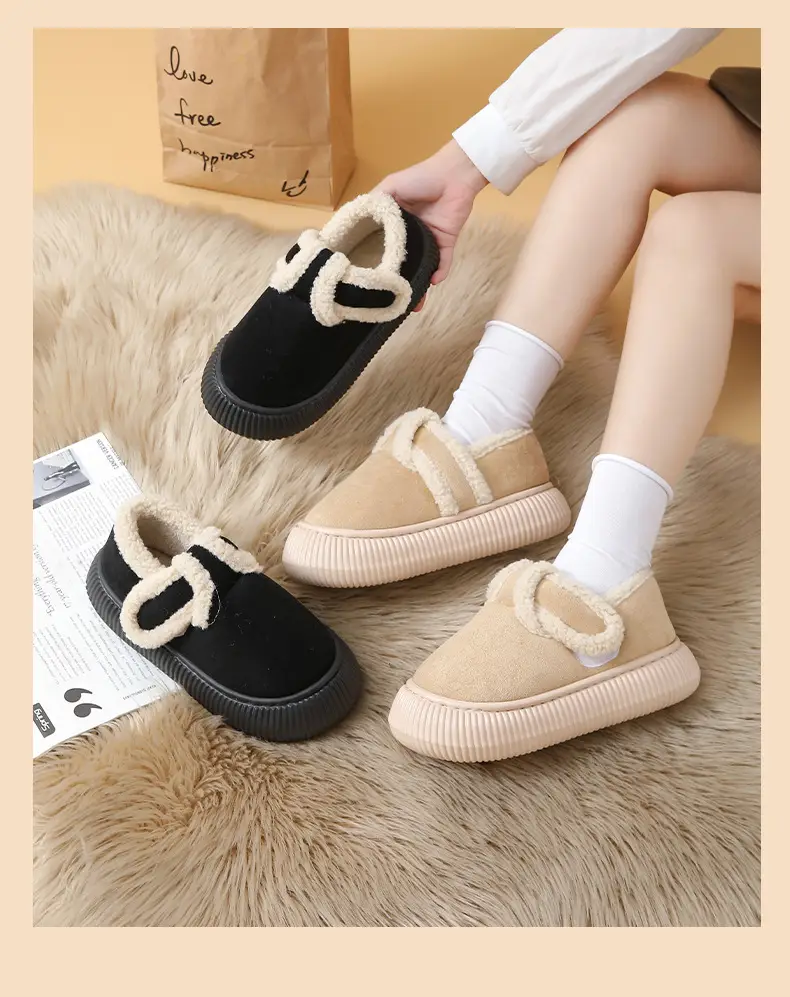 Women's Winter Closed-Back Cotton Slippers Tan — feature 19