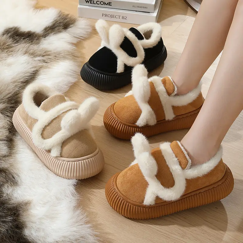 Women Winter Fleece Lined Cotton Slippers Brown - Image 7