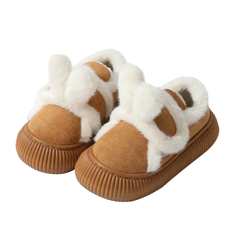 Women Winter Fleece Lined Cotton Slippers Brown - Image 8