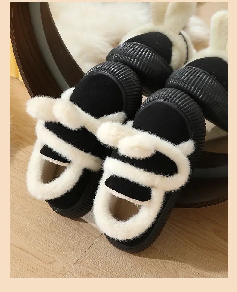 Women Winter Fleece Lined Cotton Slippers Brown — feature 10