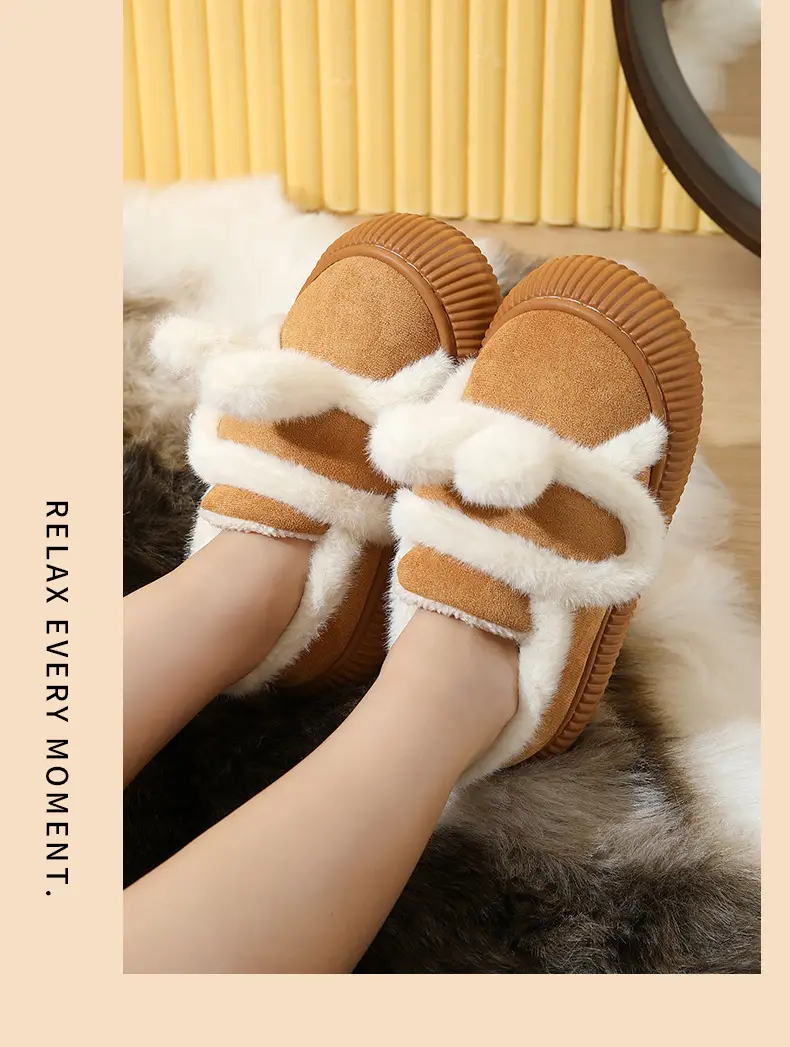 Women Winter Fleece Lined Cotton Slippers Brown — feature 14