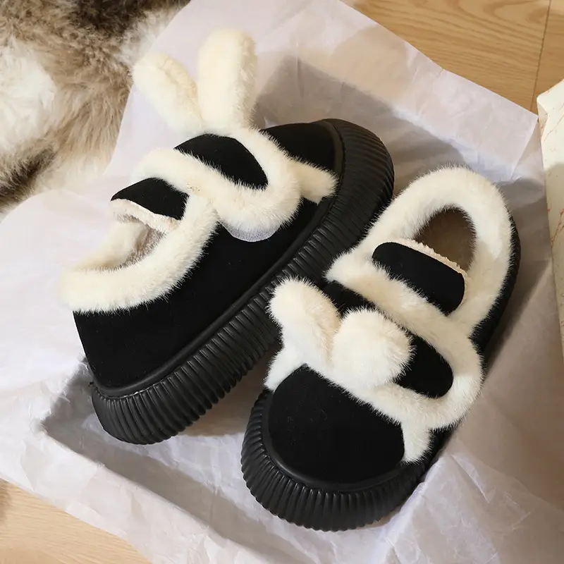 Women Winter Fleece Lined Cotton Slippers Brown - Image 2