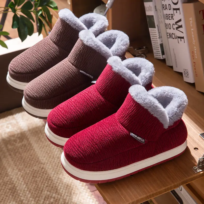 Fleece Lined Warm Slippers for Women Red Brown Winter - Image 7