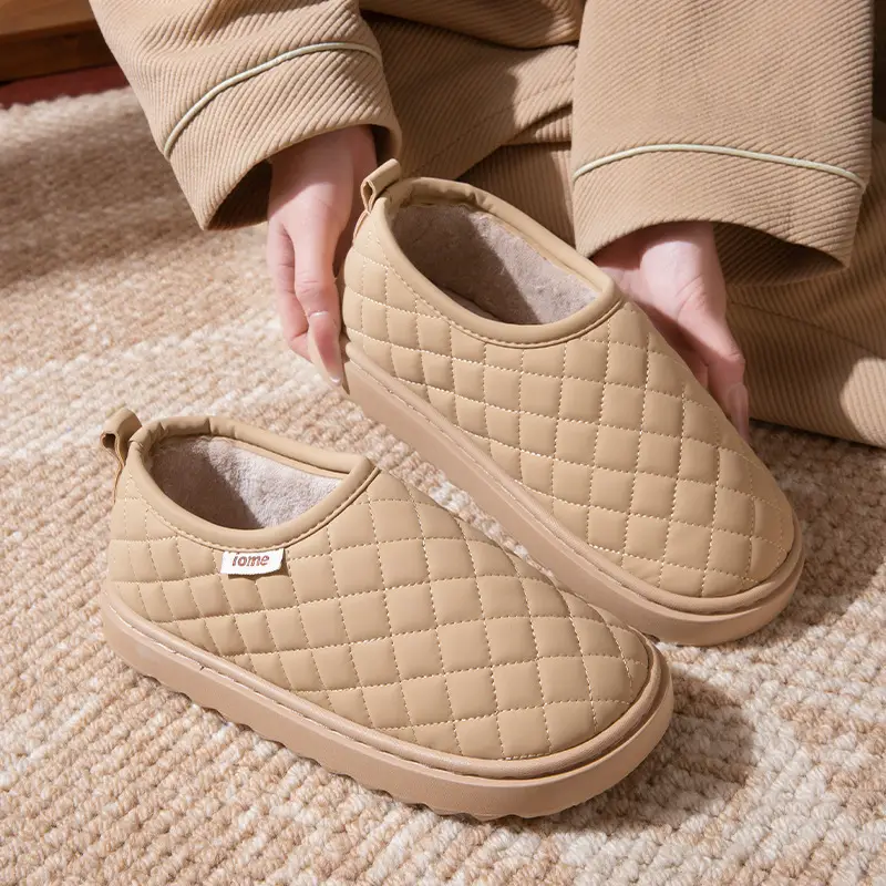 Women Waterproof Fleece Lined Slippers Winter Brown - Image 7