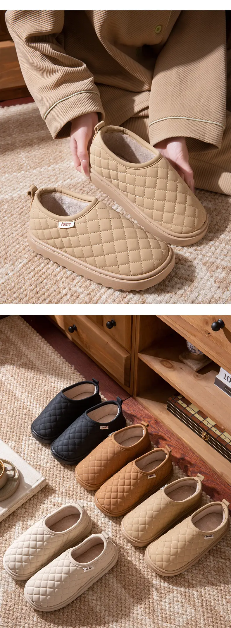 Women Waterproof Fleece Lined Slippers Winter Brown — feature 10