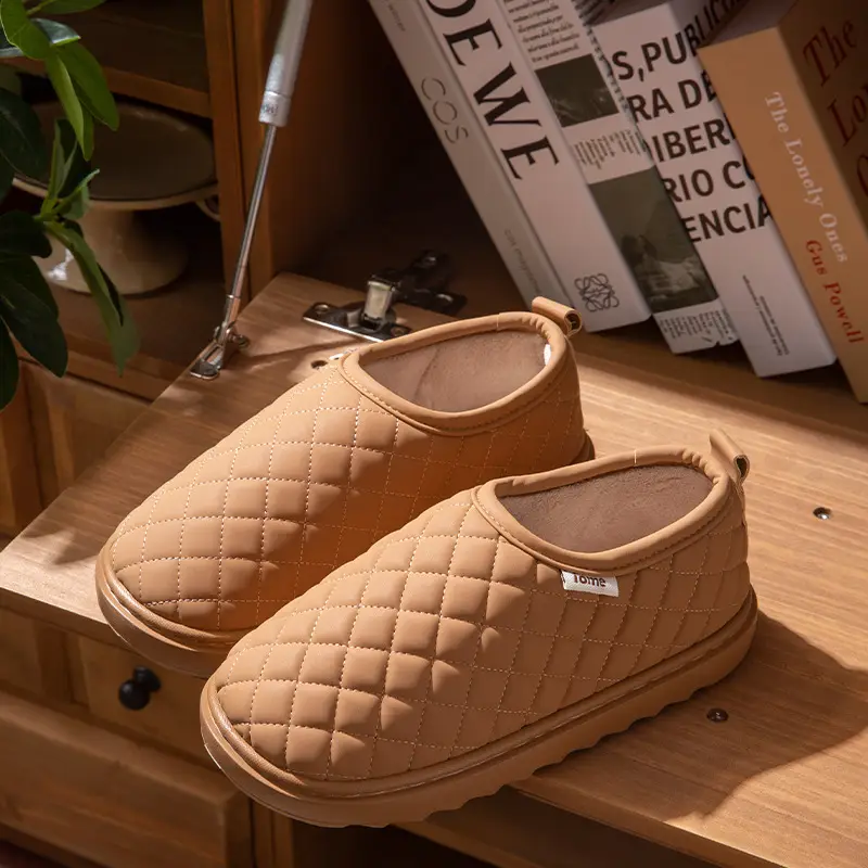 Women Waterproof Fleece Lined Slippers Winter Brown - Image 3