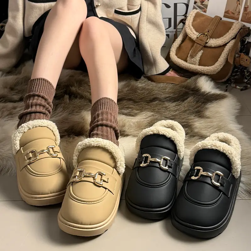 Women Winter Fleece Lined Warm Sole Shoes Tan