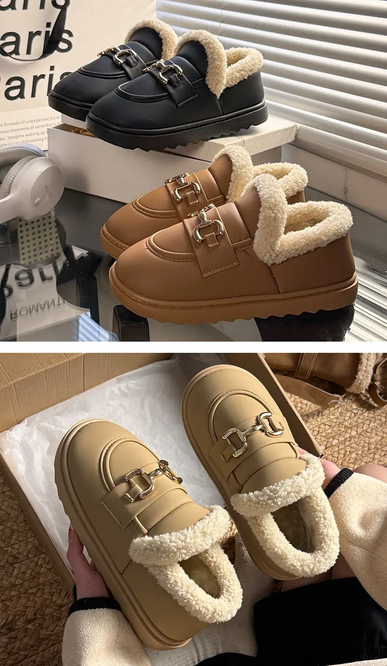 Women Winter Fleece Lined Warm Sole Shoes Tan — feature 11