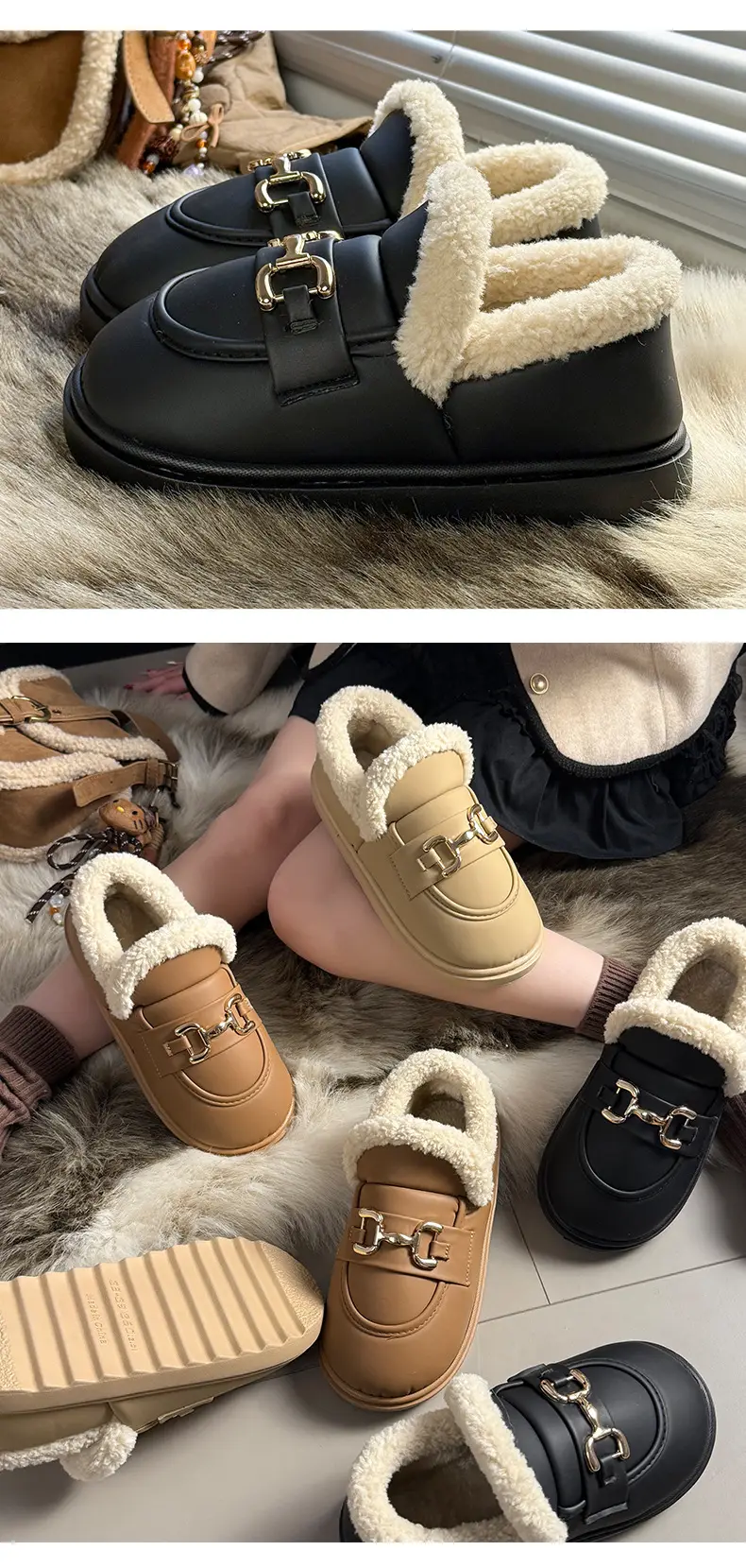 Women Winter Fleece Lined Warm Sole Shoes Tan — feature 8