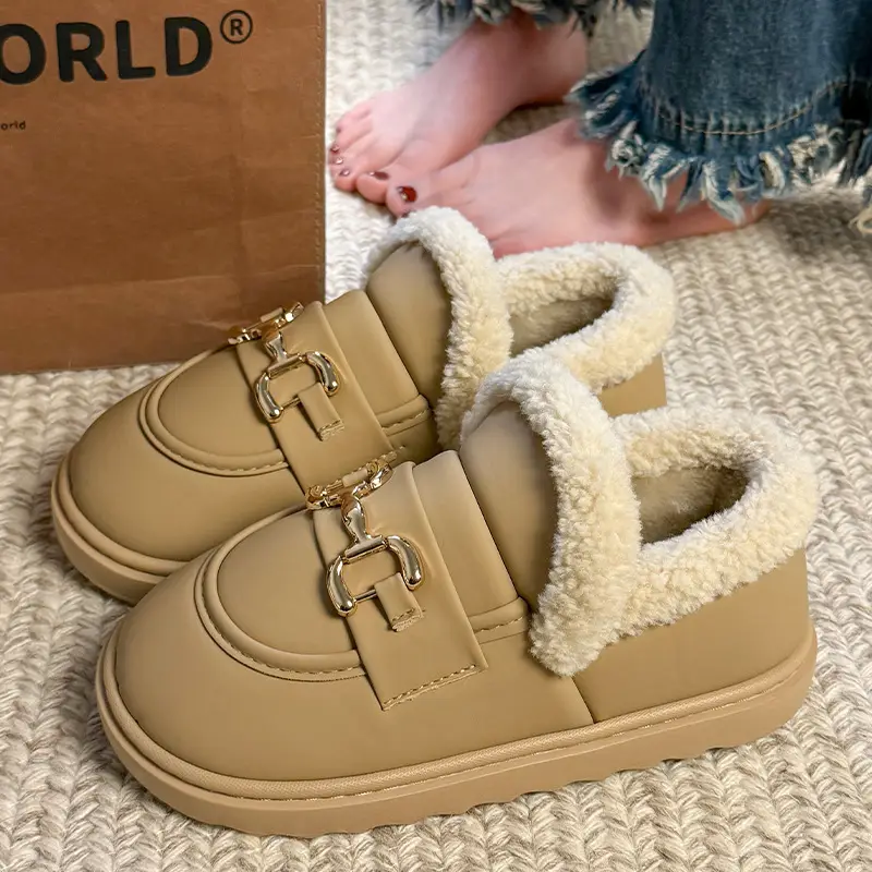 Women Winter Fleece Lined Warm Sole Shoes Tan