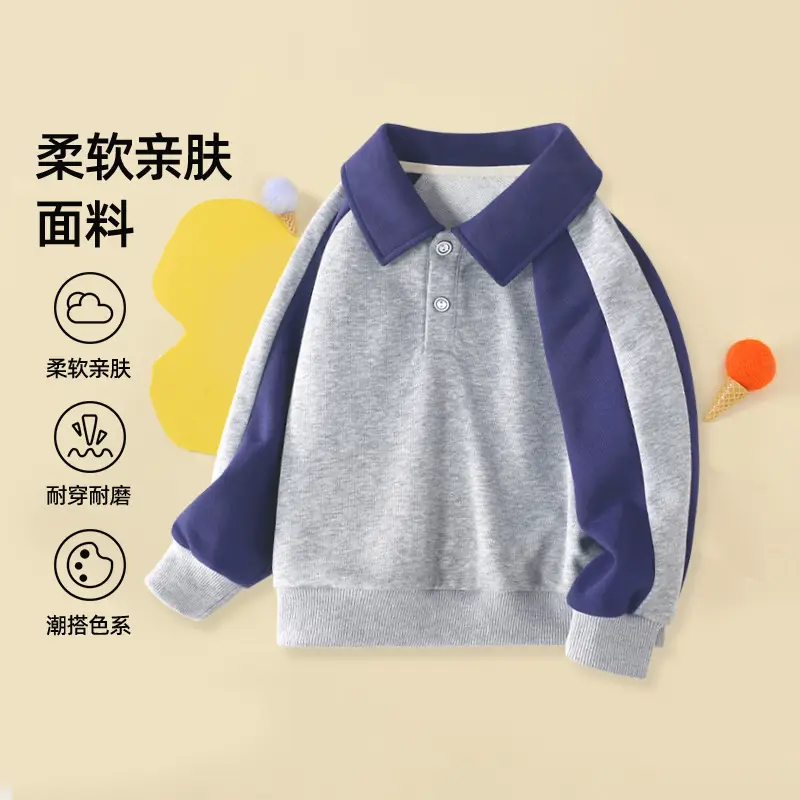 Boys Long Sleeve Polo Shirt Grey Blue 2025 - Image 3