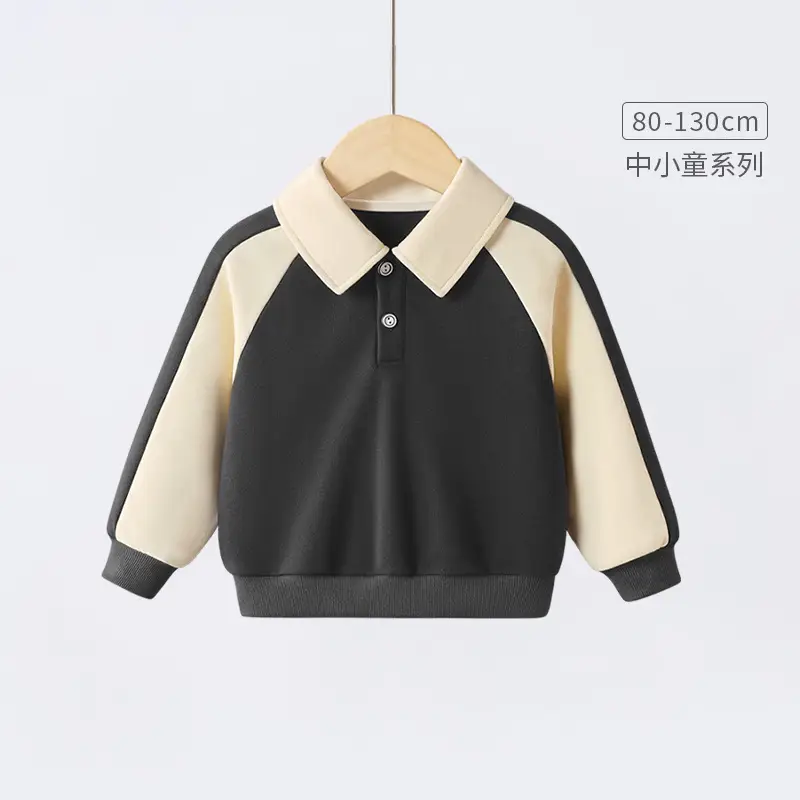 Boys Long Sleeve Polo Shirt Grey Blue 2025 - Image 4