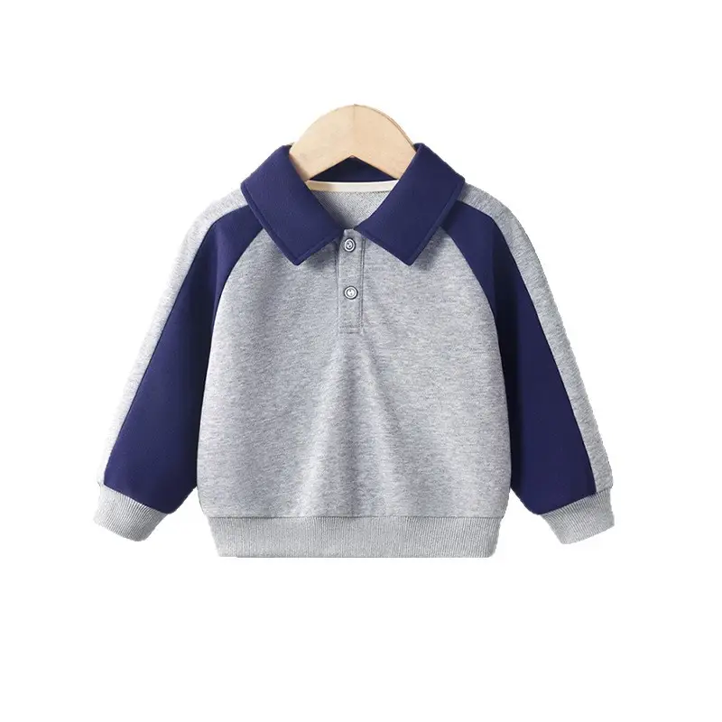 Boys Long Sleeve Polo Shirt Grey Blue 2025 - Image 5