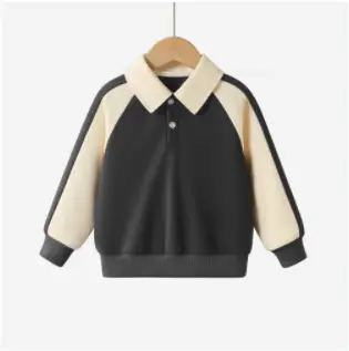Boys Long Sleeve Polo Shirt Grey Blue 2025 - Image 2