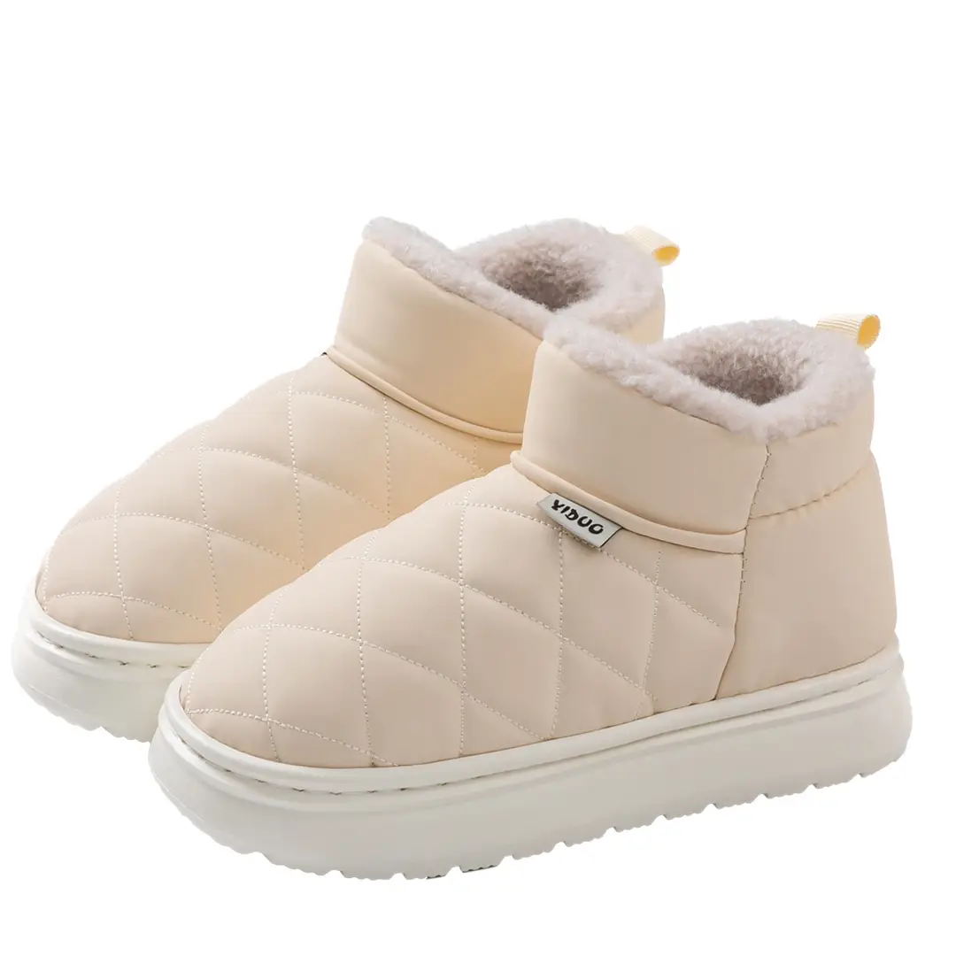 Women's New Pu Waterproof Thick-Soled Cotton Slippers for Autumn and Winter, Men's High-Top Outdoor Non-Slip Warm Wool Slippers - Image 8
