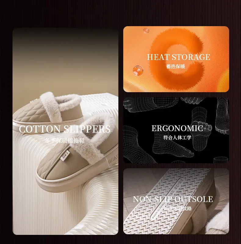 Men's Waterproof Fleece Slippers Grey Winter — feature 7