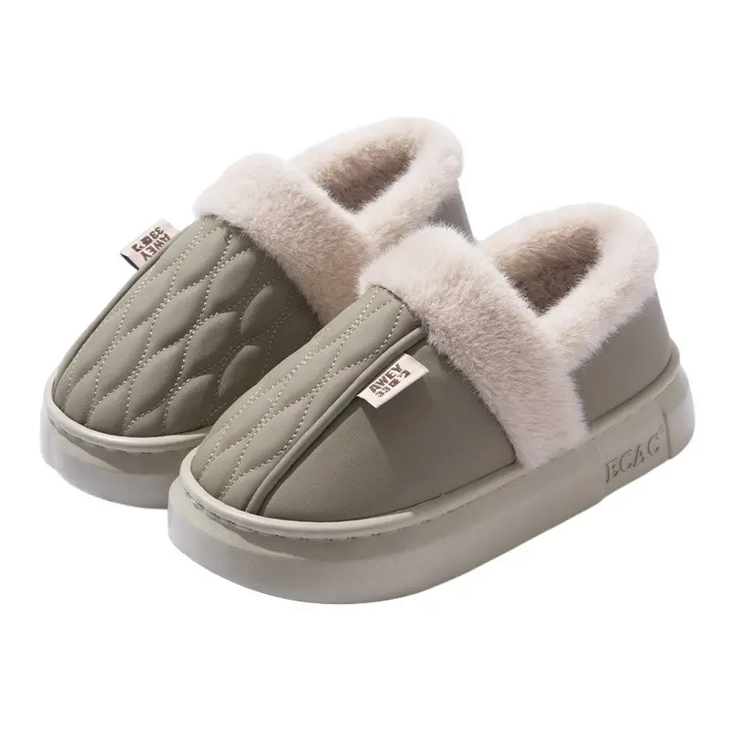 Men's Waterproof Fleece Slippers Grey Winter - Image 4