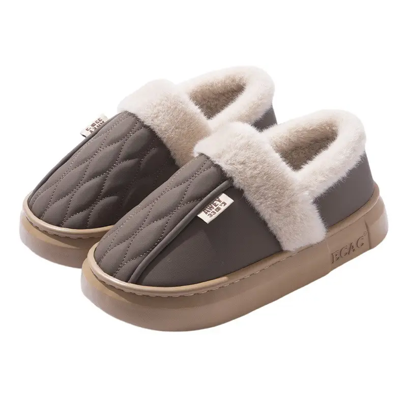 Men's Waterproof Fleece Slippers Grey Winter - Image 5