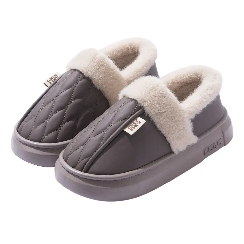 Men's Waterproof Fleece Slippers Grey Winter - Image 6