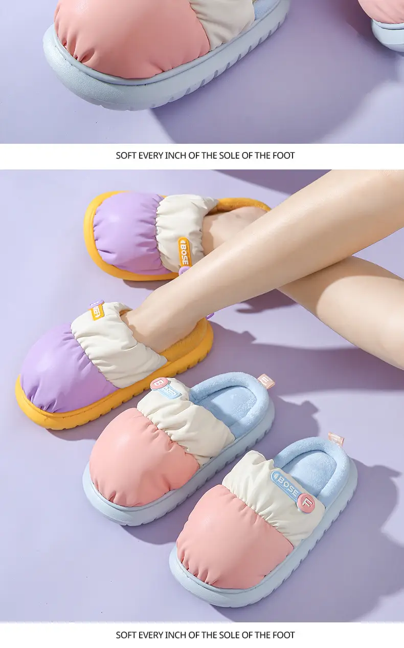 Pu Waterproof Cotton Slippers for Autumn and Winter for Men and Women, Couples at Home, Fleece-Lined, Warm, Comfortable, Non-Slip Confinement Shoes, New Winter Style — feature 12