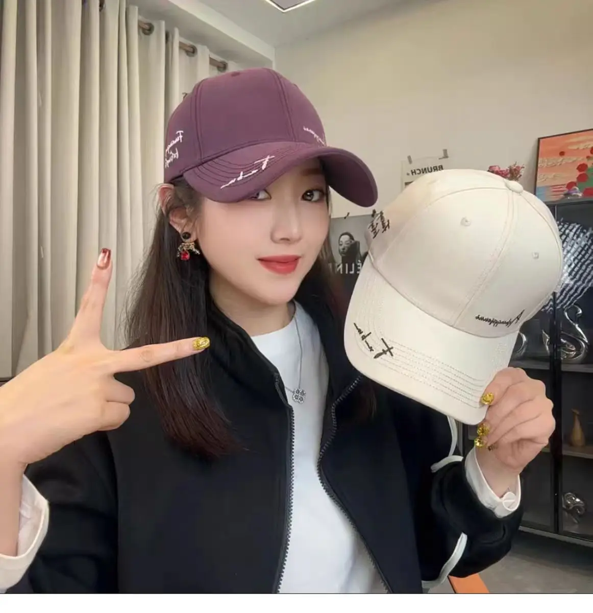 Women Purple Embroidered Baseball Cap Small — feature 2