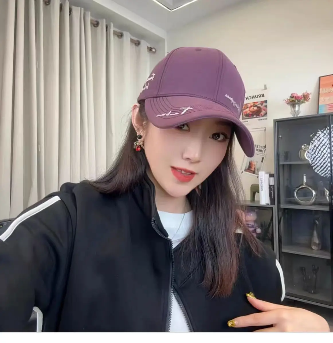 Women Purple Embroidered Baseball Cap Small — feature 7