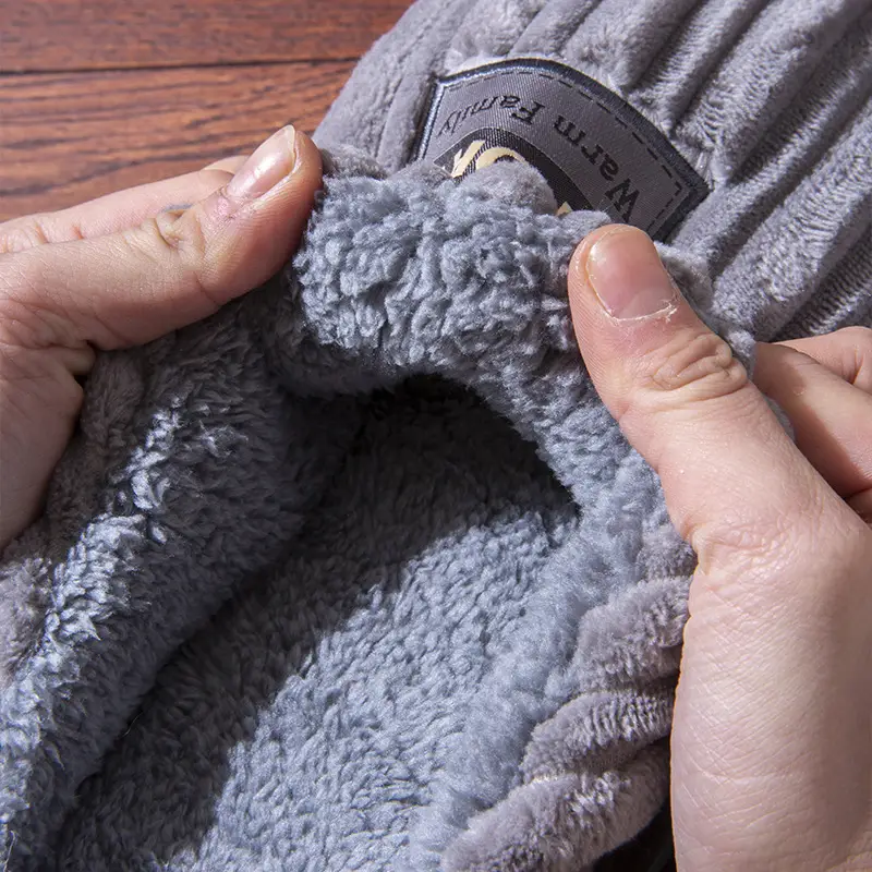 Plus Size Grey Winter Cotton Slippers for Men - Image 5