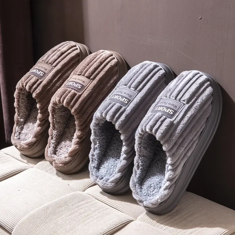 Plus Size Grey Winter Cotton Slippers for Men - Image 6