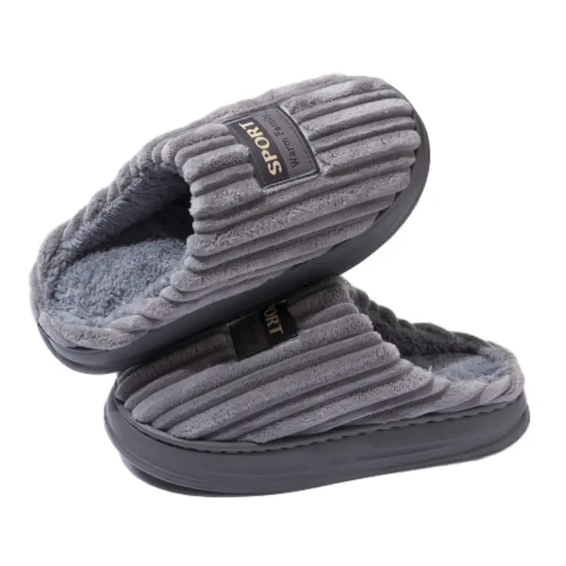 Plus Size Grey Winter Cotton Slippers for Men - Image 7