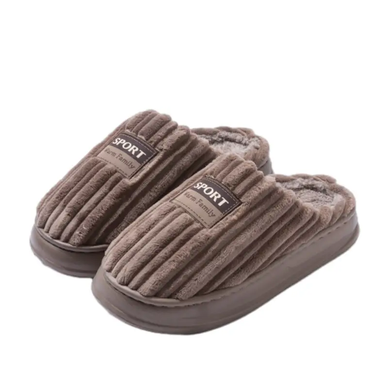 Plus Size Grey Winter Cotton Slippers for Men - Image 2