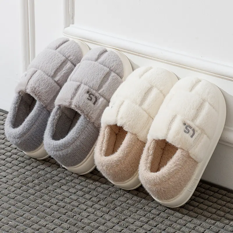 Women Winter Fleece Lined Heeled Slippers Cream - Image 5