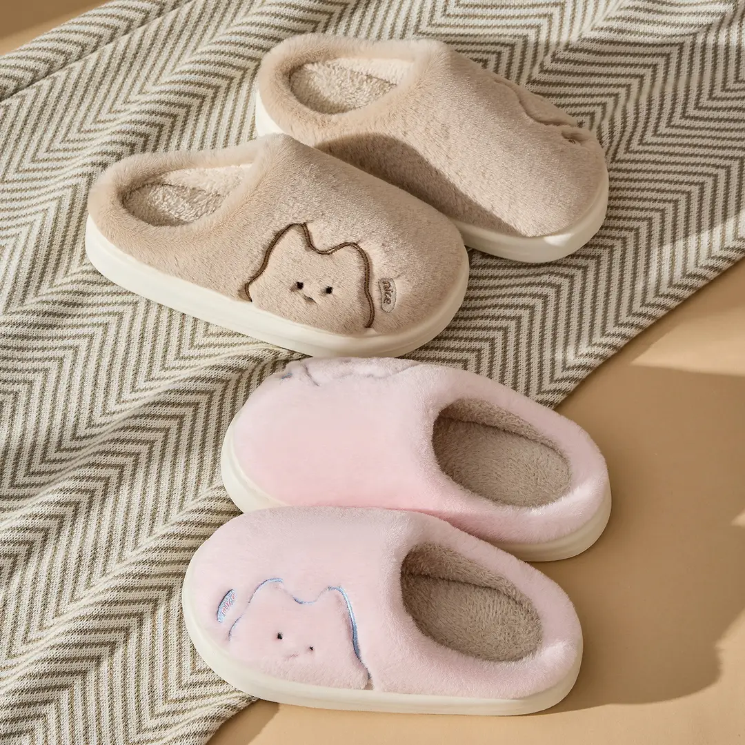 Cute Cotton Slippers for Women 2025 New Autumn and Winter Indoor Home Thick-Soled Non-Slip Warm Plush Slippers for Men - Image 5