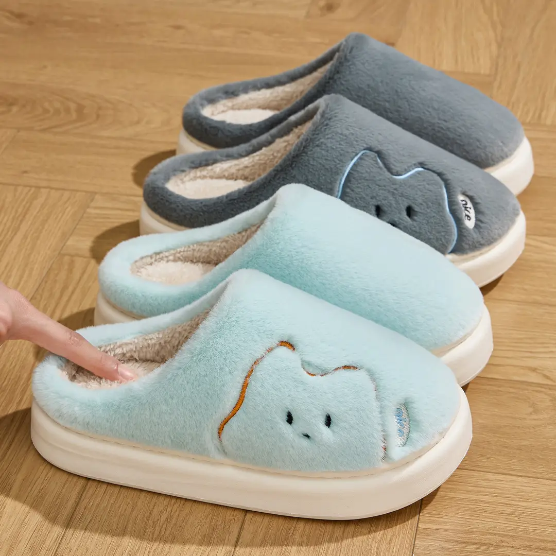 Cute Cotton Slippers for Women 2025 New Autumn and Winter Indoor Home Thick-Soled Non-Slip Warm Plush Slippers for Men - Image 6