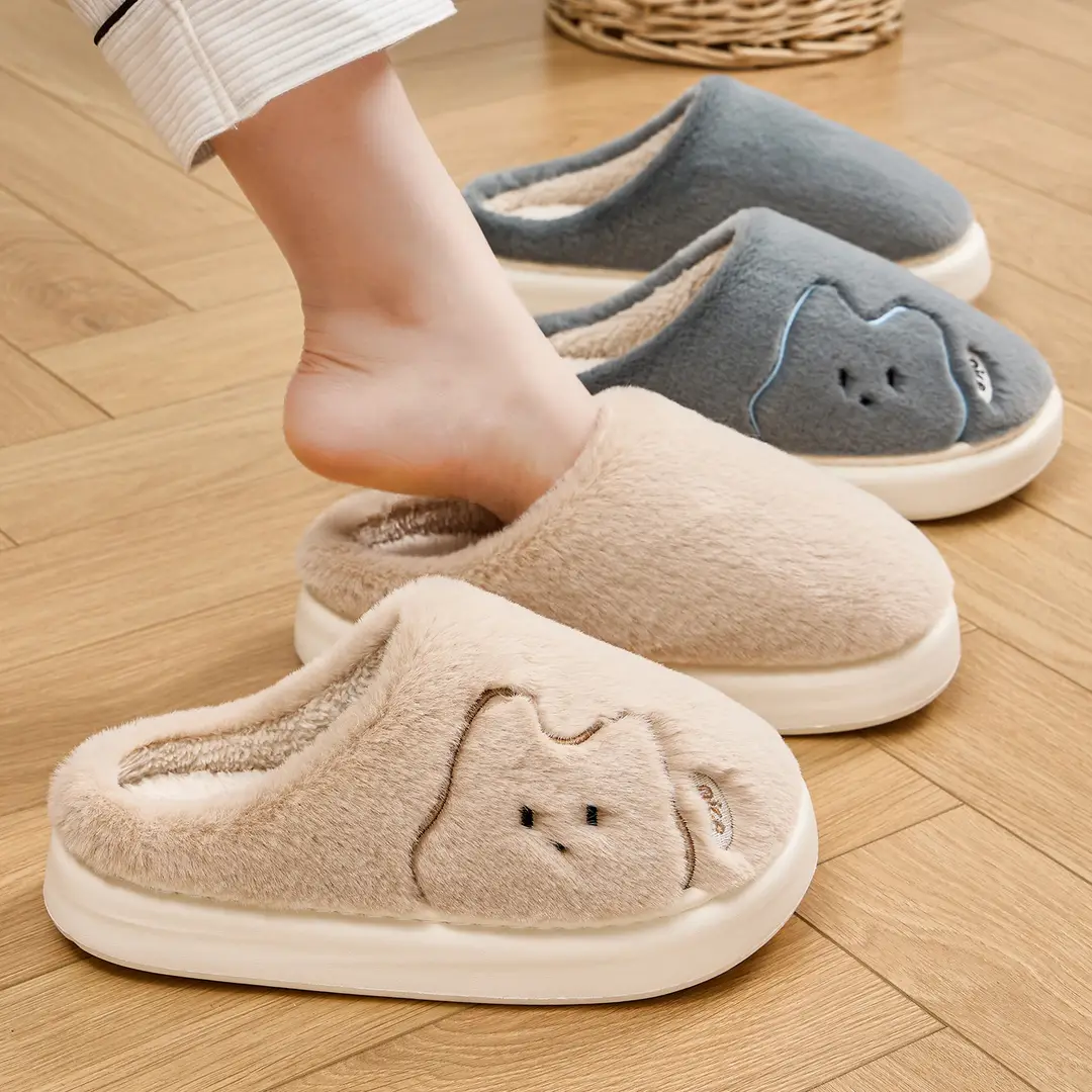 Cute Cotton Slippers for Women 2025 New Autumn and Winter Indoor Home Thick-Soled Non-Slip Warm Plush Slippers for Men - Image 7