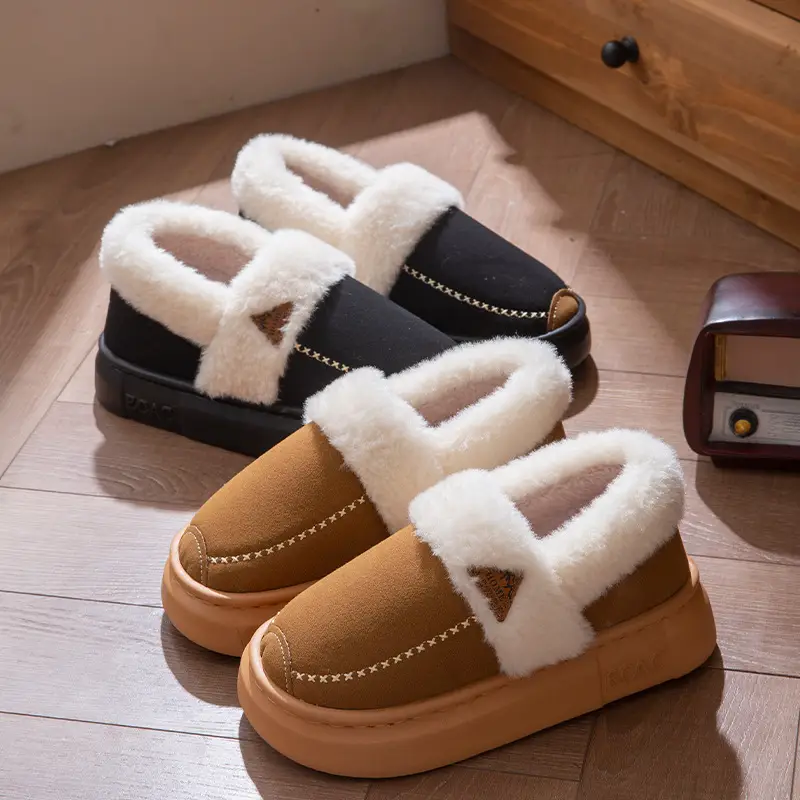 Fashionable Plush Collar Cotton Slippers for Women 2025 Autumn and Winter New Style Indoor Home Fleece-Lined Warm Anti-Slip Thick-Soled Fur Slippers for Men - Image 7