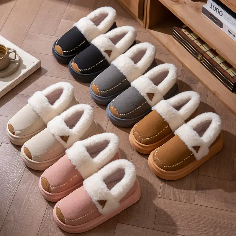 Fashionable Plush Collar Cotton Slippers for Women 2025 Autumn and Winter New Style Indoor Home Fleece-Lined Warm Anti-Slip Thick-Soled Fur Slippers for Men - Image 9