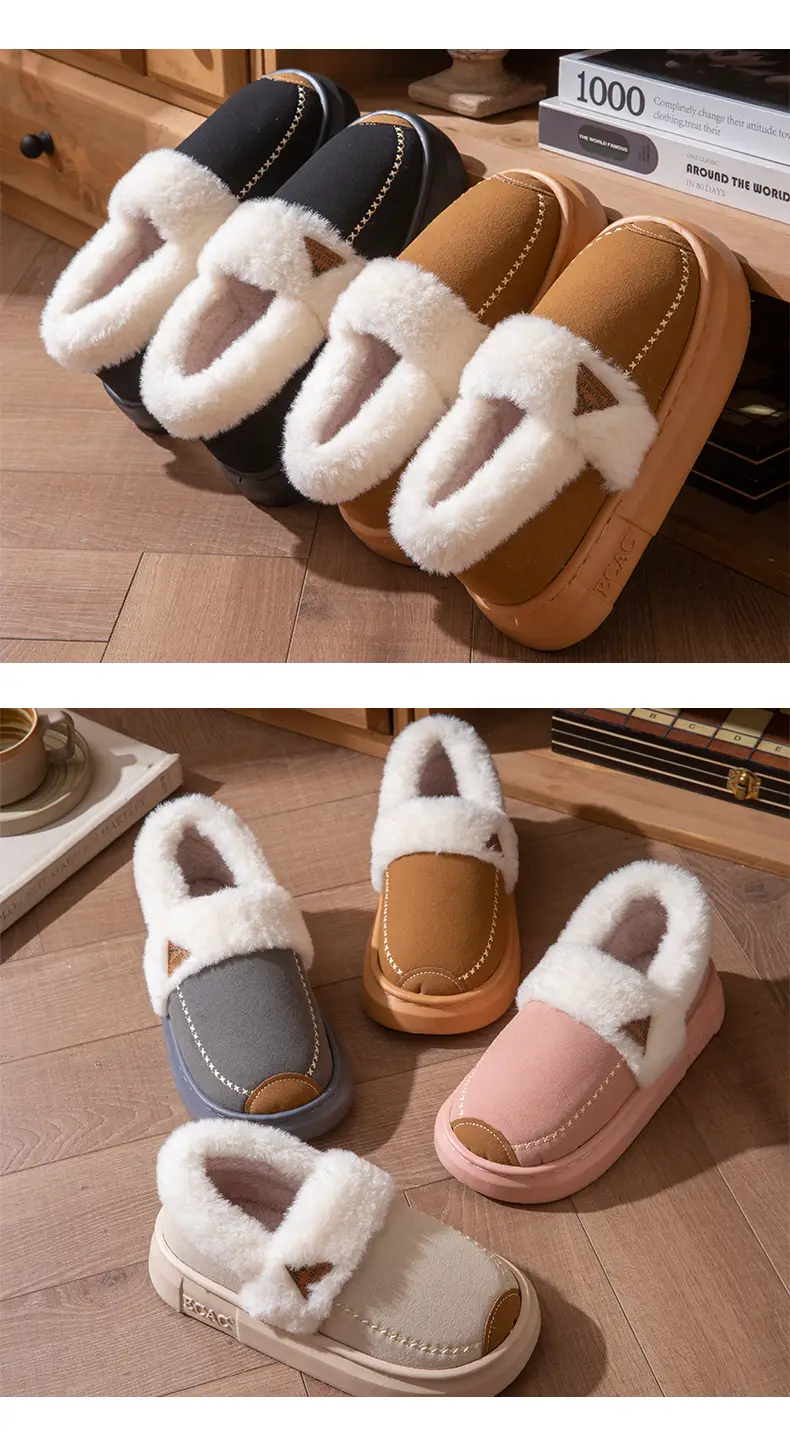 Fashionable Plush Collar Cotton Slippers for Women 2025 Autumn and Winter New Style Indoor Home Fleece-Lined Warm Anti-Slip Thick-Soled Fur Slippers for Men — feature 8