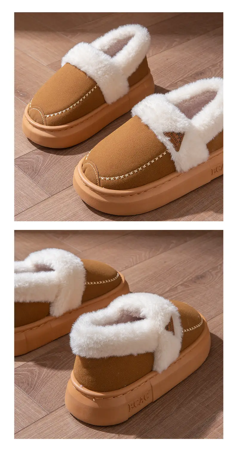 Fashionable Plush Collar Cotton Slippers for Women 2025 Autumn and Winter New Style Indoor Home Fleece-Lined Warm Anti-Slip Thick-Soled Fur Slippers for Men — feature 9