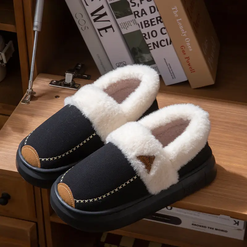 Fashionable Plush Collar Cotton Slippers for Women 2025 Autumn and Winter New Style Indoor Home Fleece-Lined Warm Anti-Slip Thick-Soled Fur Slippers for Men - Image 2